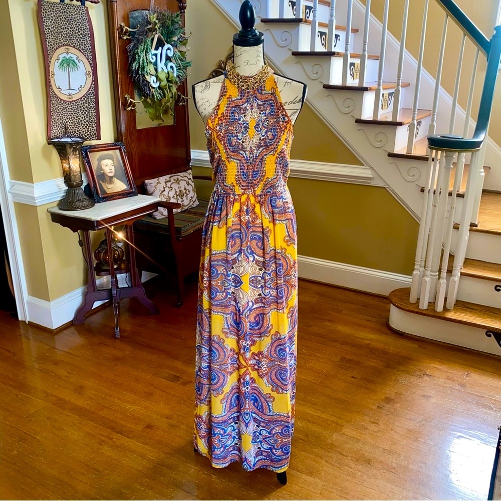 As U Wish smocked halter paisley Maxi Dress